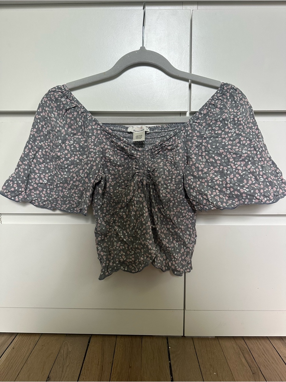 URBAN Romantics Gray Crop Top with Pink Floral Print